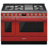 Smeg Portofino 48" 4.5/1.5 Cu. Ft. Double Oven Freestanding Dual Fuel Range (CPF48UGMR) - Red