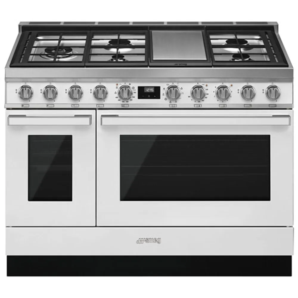 Smeg Portofino 48" 4.5/1.5 Cu. Ft. Double Oven Freestanding Dual Fuel Range (CPF48UGMWH) - White