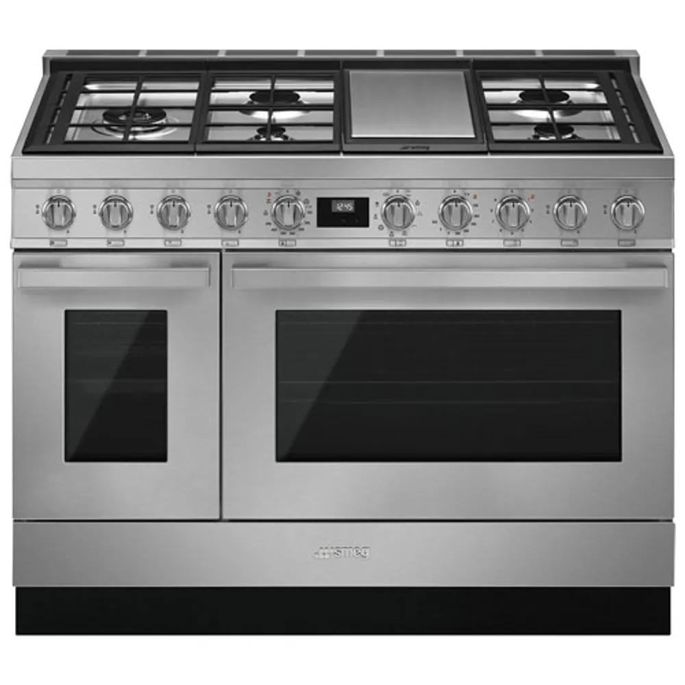 Smeg Portofino 48" 4.5/1.5 Cu. Ft. Double Oven Freestanding Dual Fuel Range (CPF48UGMX) - Stainless