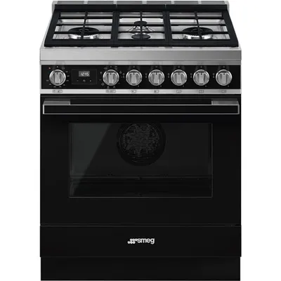 Smeg Portofino 30" 3.6 Cu. Ft. True Convection Freestanding Dual Fuel Range (CPF30UGMBL) - Black