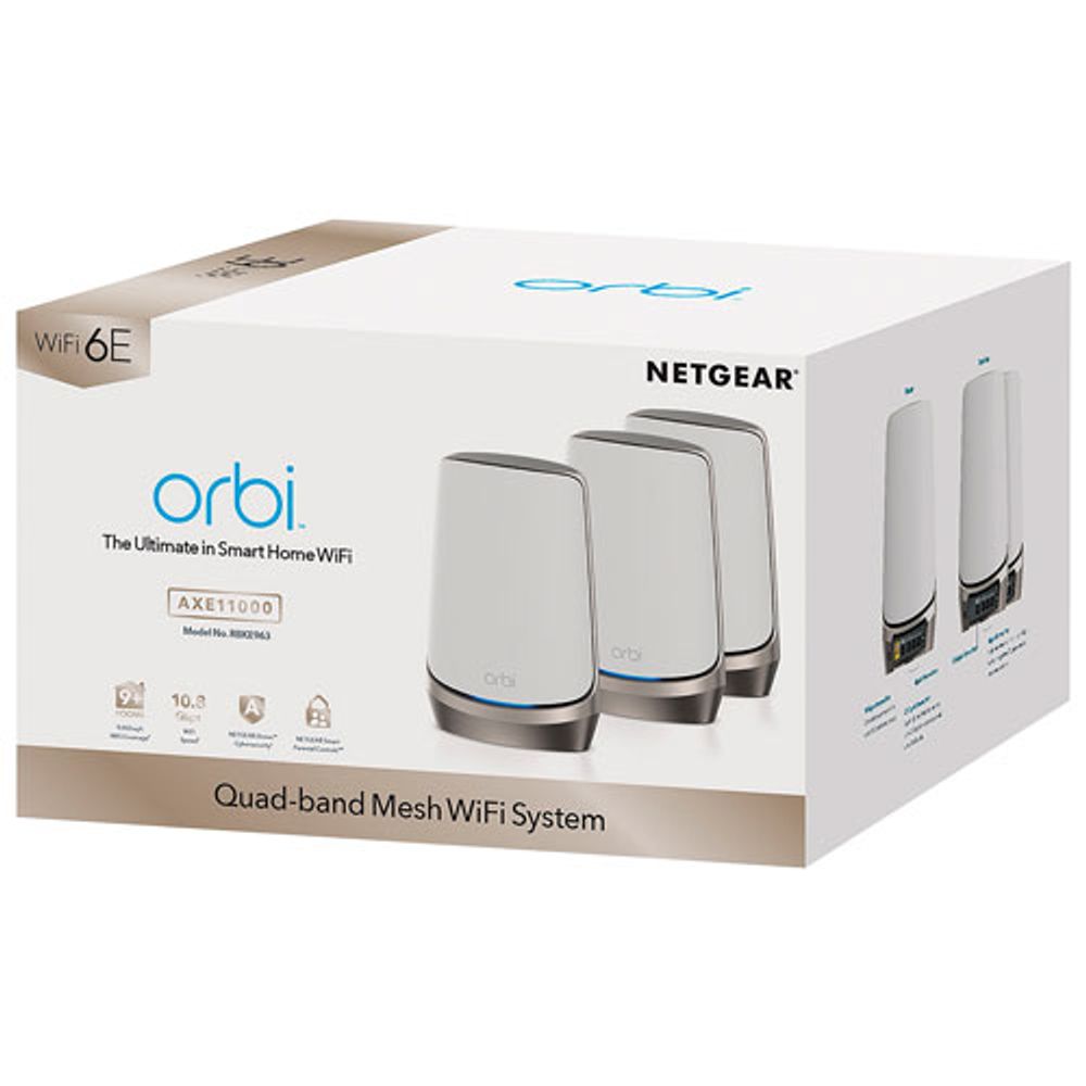 NETGEAR Orbi AXE11000 Quad-Band 16-Stream WiFi 6E Whole Home Mesh System (RBKE963) - 3 Pack