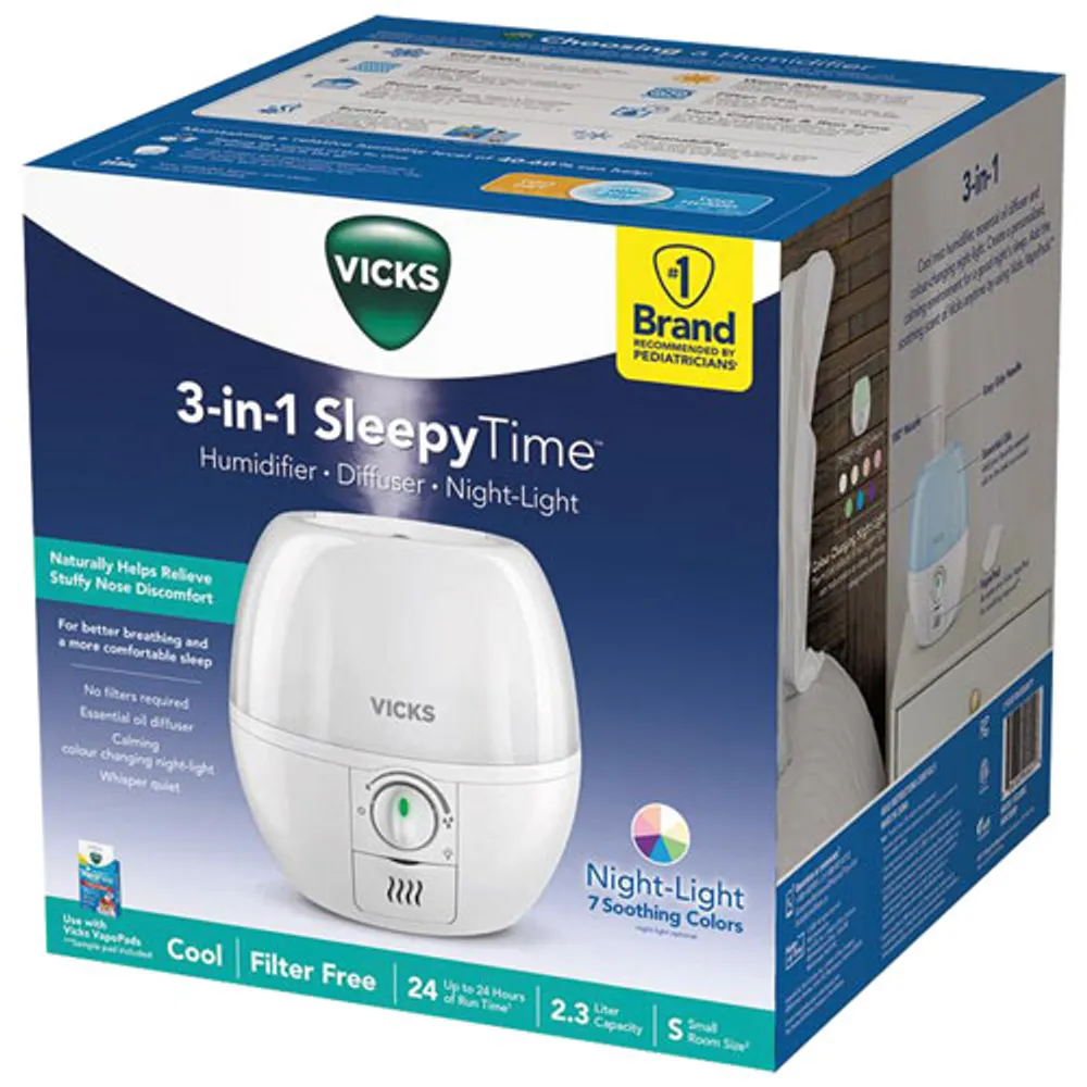 Vicks Sleepytime 3-In-1 Ultrasonic Cool Mist Humidifier - White