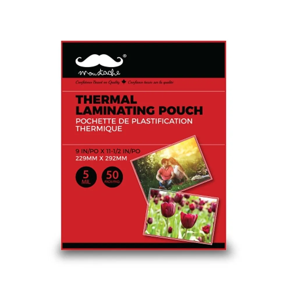 MOUSTACHE Thermal Laminating Pouch, 5 MIL, 50/Pack, Letter Size for  presentation materials, ID cards, letter size paper documents, small  posters- Moustache®