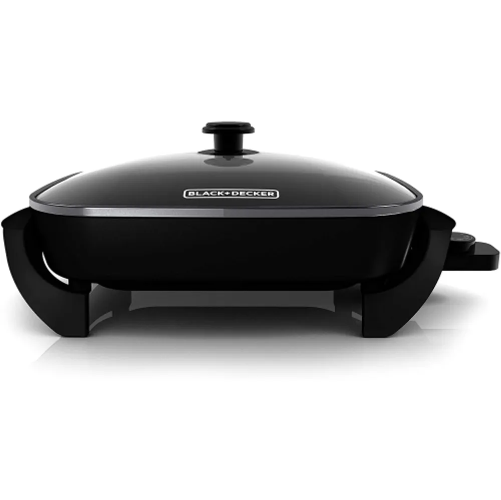 Kenmore Non-Stick Electric Skillet with Glass Lid 12x12 Black and Grey