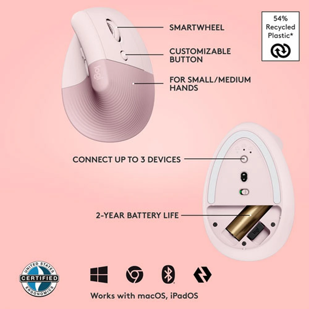 Logitech Lift Vertical Ergonomic 4000 DPI Wireless Mouse