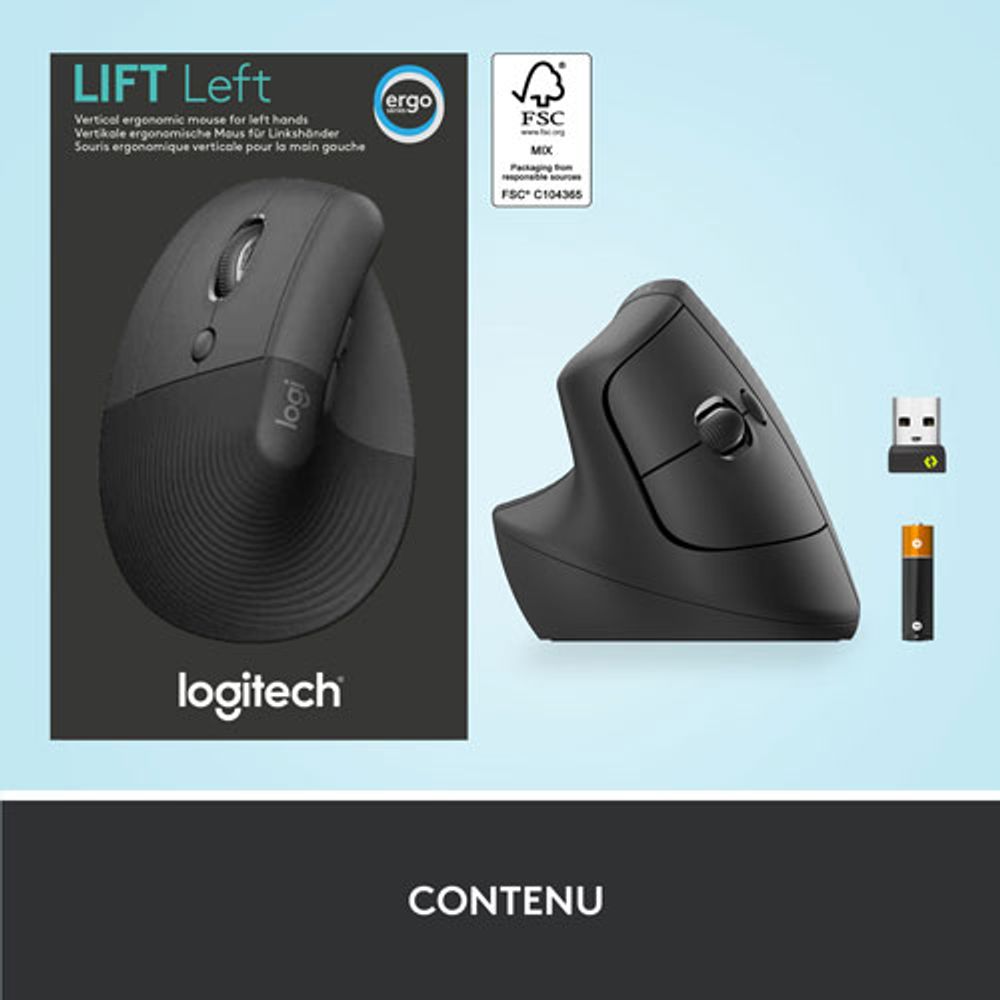 Logitech Lift Left Vertical Ergonomic 4000 DPI Wireless Mouse - Graphite