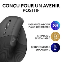 Logitech Lift Left Vertical Ergonomic 4000 DPI Wireless Mouse - Graphite