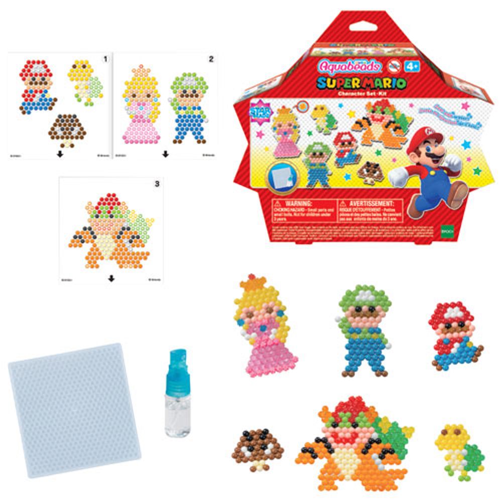 Aquabeads Super Mario Character Set, Complete Arts & Crafts Kit for  Children - over 700 Beads to create Mario, Luigi, Princess Peach and more