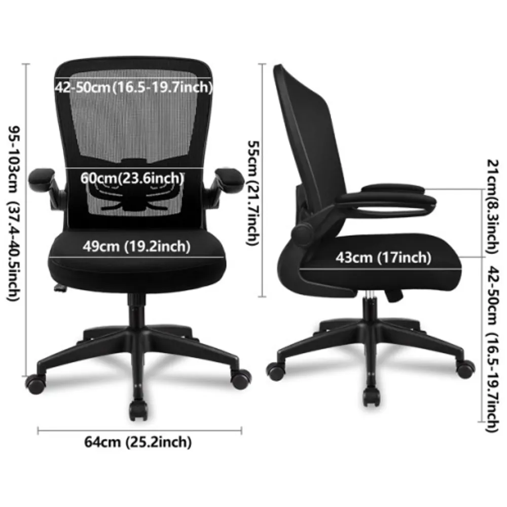 CoolHut Office Chair - Ergonomic Desk Chair with Swivel Lumbar Support and  Flip up Arms - Black