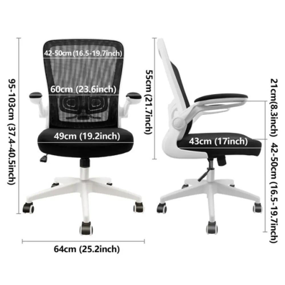 Coolhut Ergonomic Office Chair, Lumbar Support Ergonomic Mesh Desk Chair  with Flip-up Arms (Black)