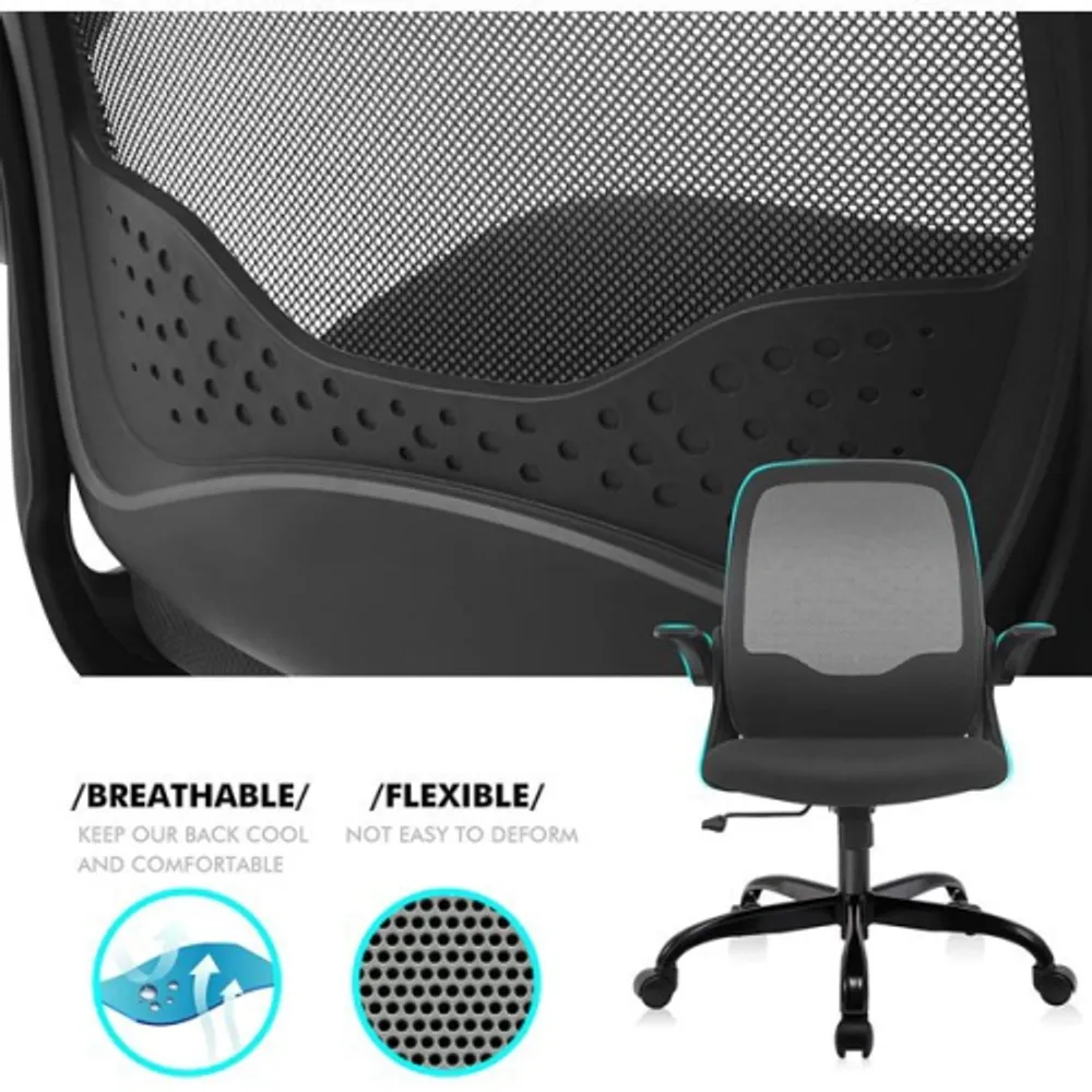 CoolHut Office Chair - Ergonomic Desk Chair with Swivel Lumbar Support and  Flip up Arms - Black