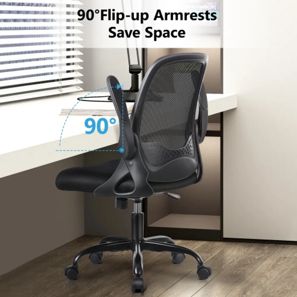 CoolHut Office Chair - Ergonomic Desk Chair with Swivel Lumbar Support and  Flip up Arms - Black