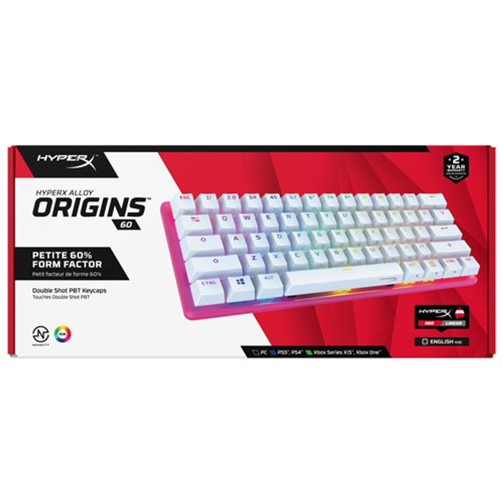 HyperX Alloy Origins 60 Backlit Mechanical Pink Gaming Keyboard - White