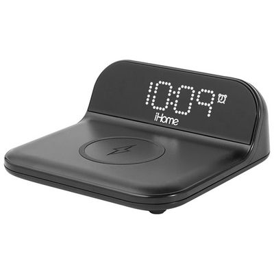 iHome IOP18 Bluetooth Alarm Clock with USB and Qi Wireless Charging - Black