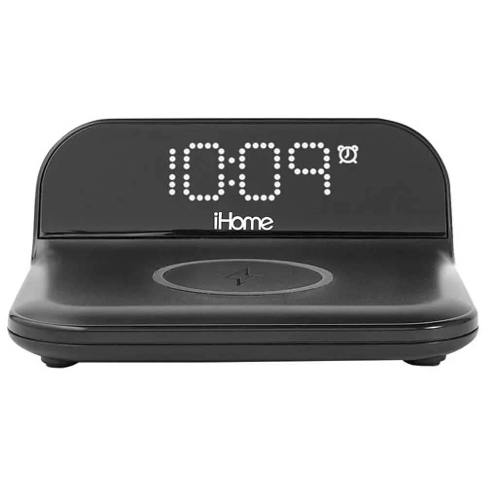 iHome IOP18 Bluetooth Alarm Clock with USB and Qi Wireless Charging - Black