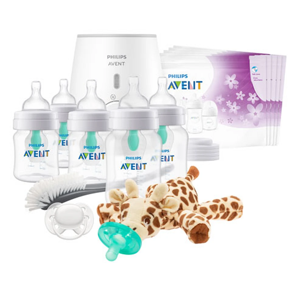 Philips Avent 9 oz./4 oz. Anti-Colic AirFree-Vent Bottle All-In-One Gift Set with Snuggle Pacifier Holder