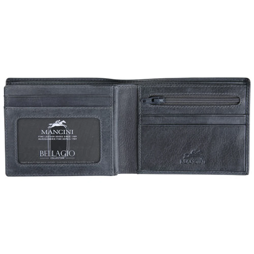 Mancini Bellagio RFID Genuine Leather Bi-fold Wing Zipper Wallet