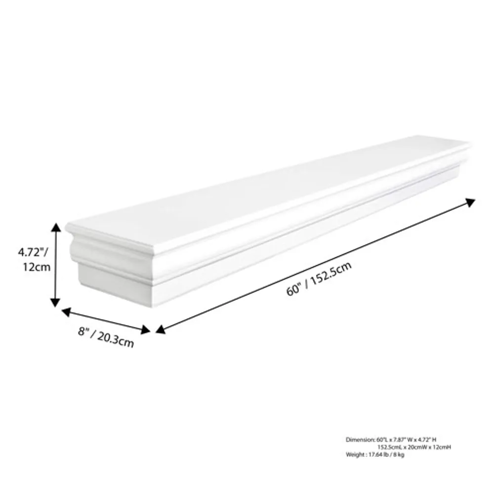 Montego 60" Mantel / Wall Shelf - White