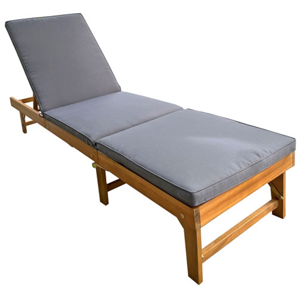 Patioflare Acacia Wood Folding Patio Chaise Lounge - Grey