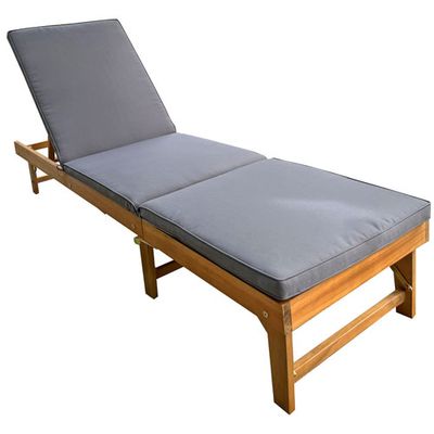 Patioflare Acacia Wood Folding Patio Chaise Lounge - Grey