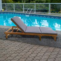 Patioflare Acacia Wood Folding Patio Chaise Lounge - Grey