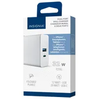 Insignia Dual Port 32W USB-A / USB-C Wall Charger - White