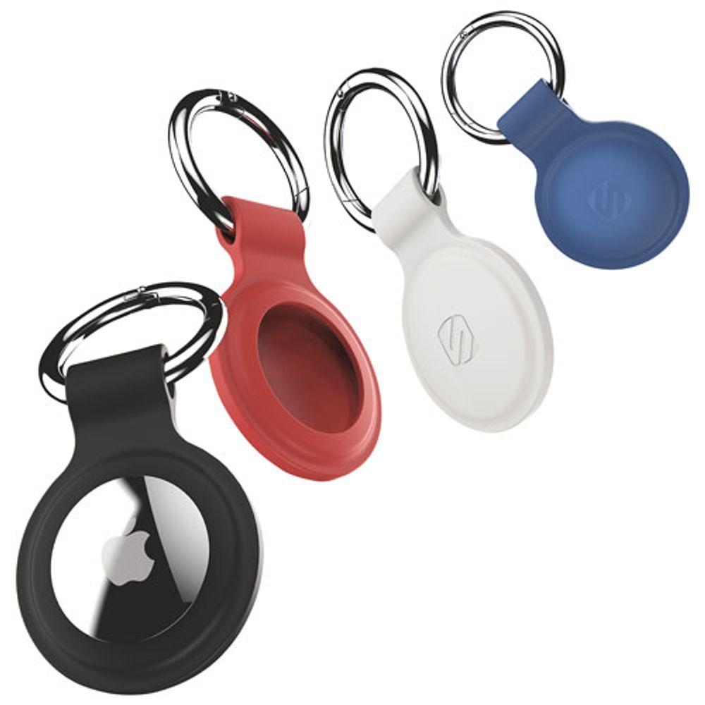 Scosche Silicone Protective Key Ring Holder for Airtag - 4 Pack - Black/Red/White/Blue