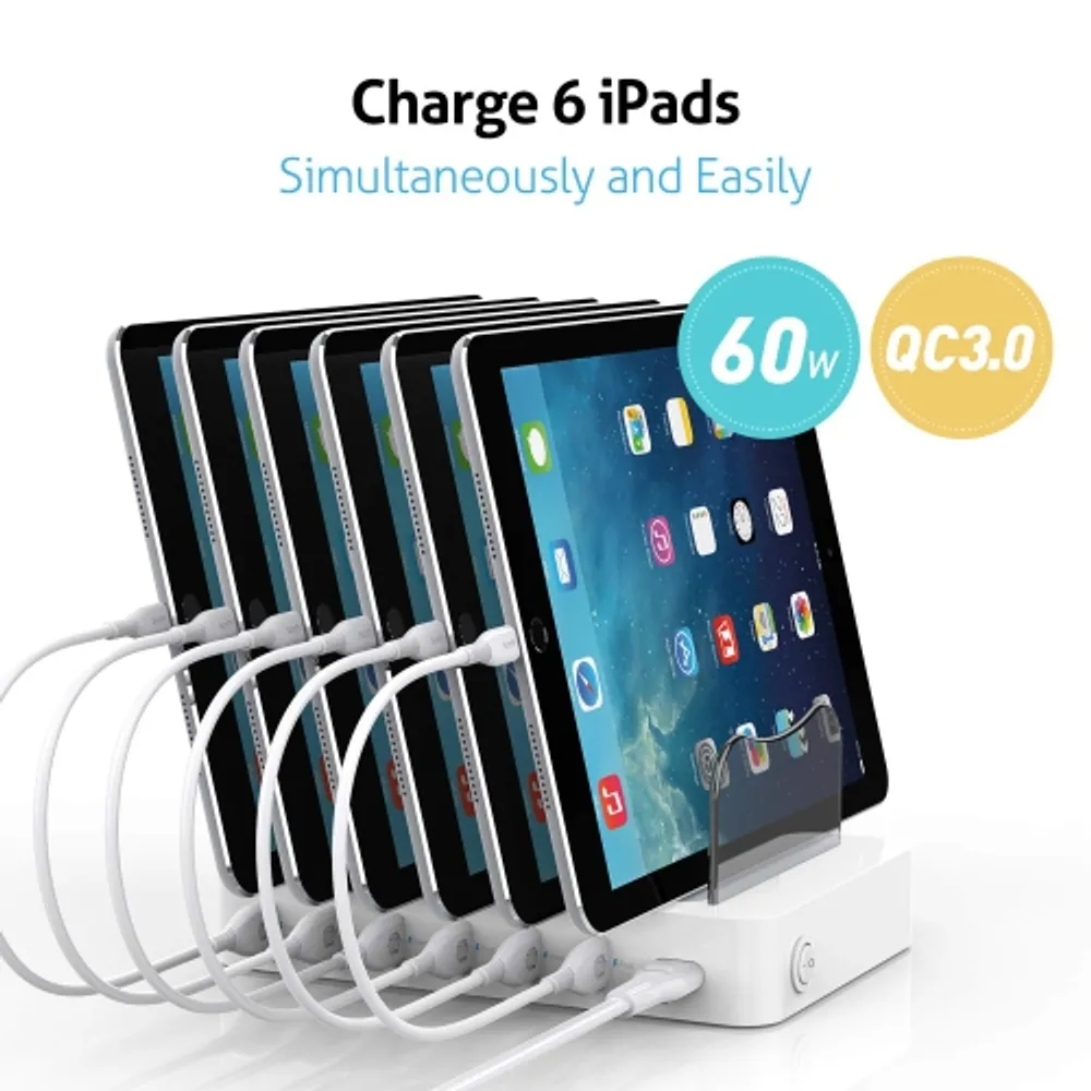 USB C Charging Station, Desktop Smart Multi Port USB Charging Station with  LCD Display for Multiple Devices, 8 Ports 60W/12A USB Charger Station for  iPad iPhone Android Phone and Tablet (White) 