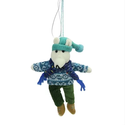 6.25" Navy Blue Plush Polar Bear Boy with Dangling Legs Christmas Ornament