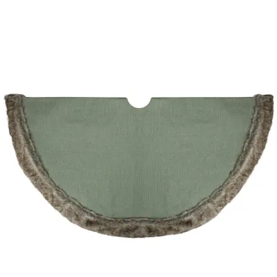 48" Green Burlap Christmas Tree Skirt with Faux Fur Trim