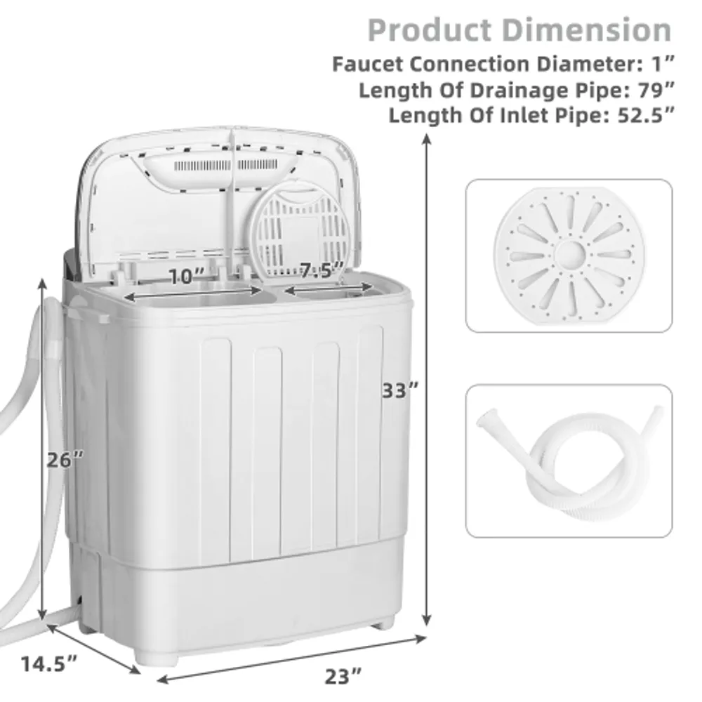 Costway 26lbs Portable Semi-Automatic Twin Tub Washing Machine w/ Drain Pump