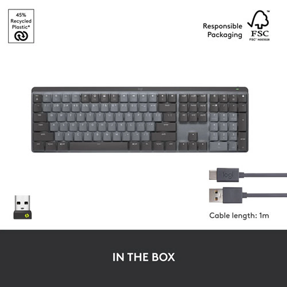 Logitech MX Mechanical Wireless Full-size Backlit Tactile Keyboard - Graphite