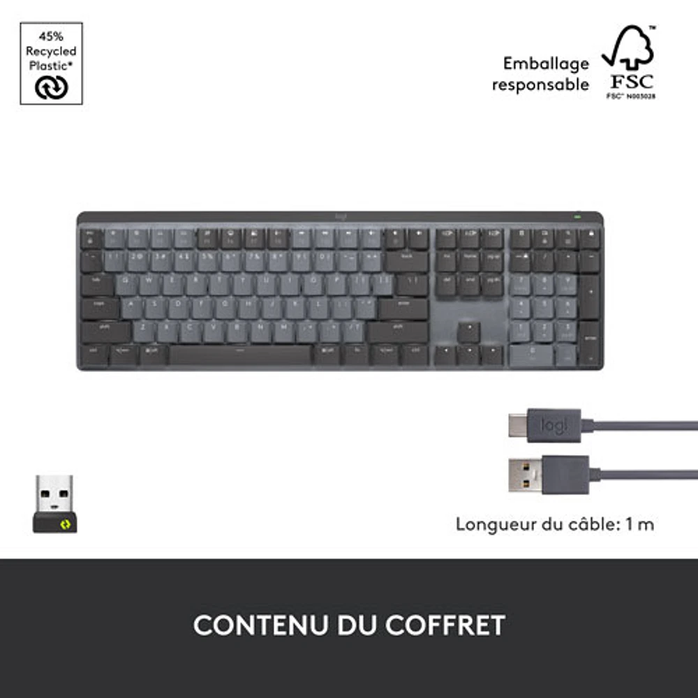 Logitech MX Mechanical Wireless Full-size Backlit Tactile Keyboard - Graphite