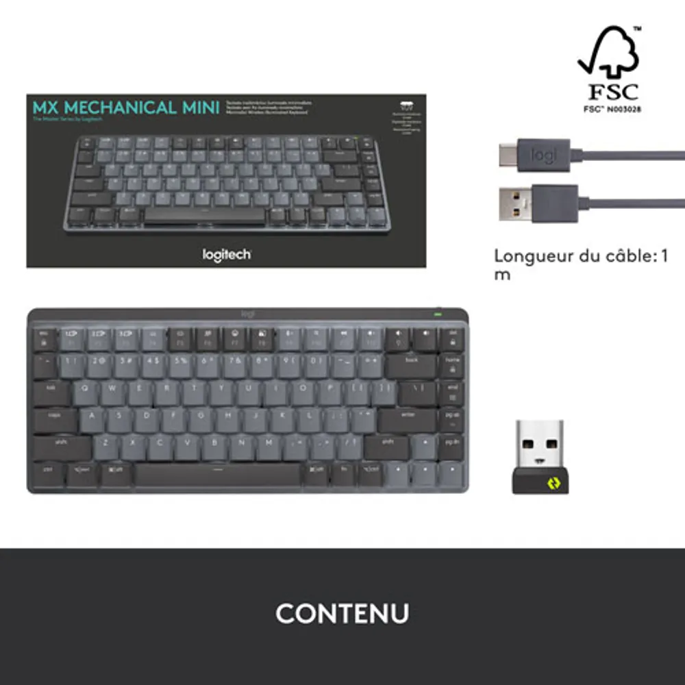 Logitech MX Mechanical Mini Wireless Compact Backlit Clicky Keyboard - Graphite