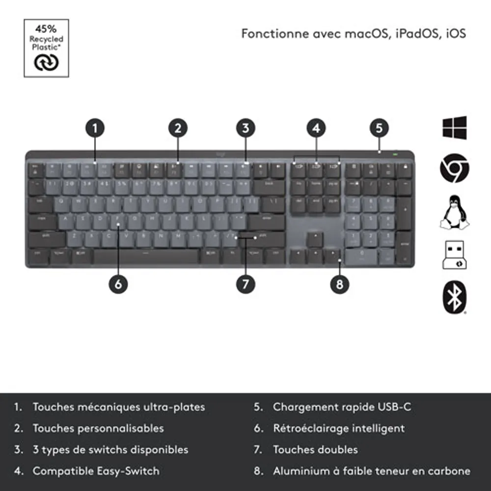 Logitech MX Mechanical Wireless Full-size Backlit Linear Keyboard - Graphite