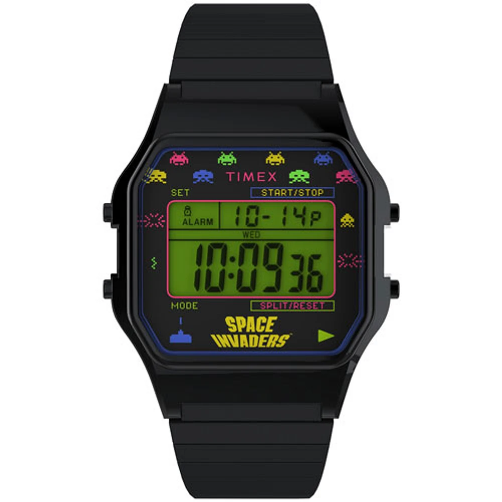 Montre numérique décontractée de 34 mm à chronographe T80 x Space Invaders de Timex - Noir