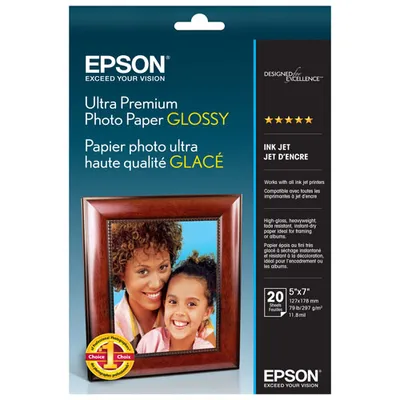 Paquet de 20 feuilles de papier photo ultra haute qualité glacé de 5 x 7 po d'Epson