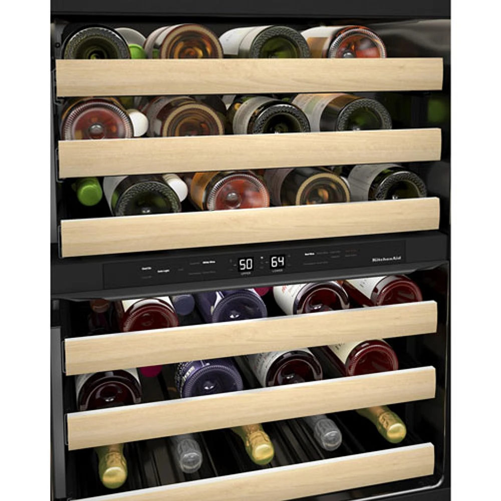 KitchenAid 46-Bottle Freestanding Dual Temperature Zone Wine Cellar (KUWR214KSB) - Stainless Steel/Wood