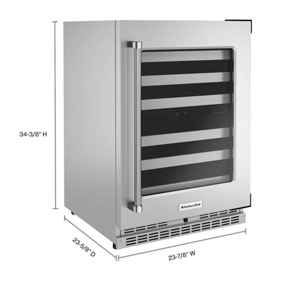 KitchenAid 46-Bottle Freestanding Dual Temperature Zone Wine Cellar (KUWR314KSS) - Stainless Steel