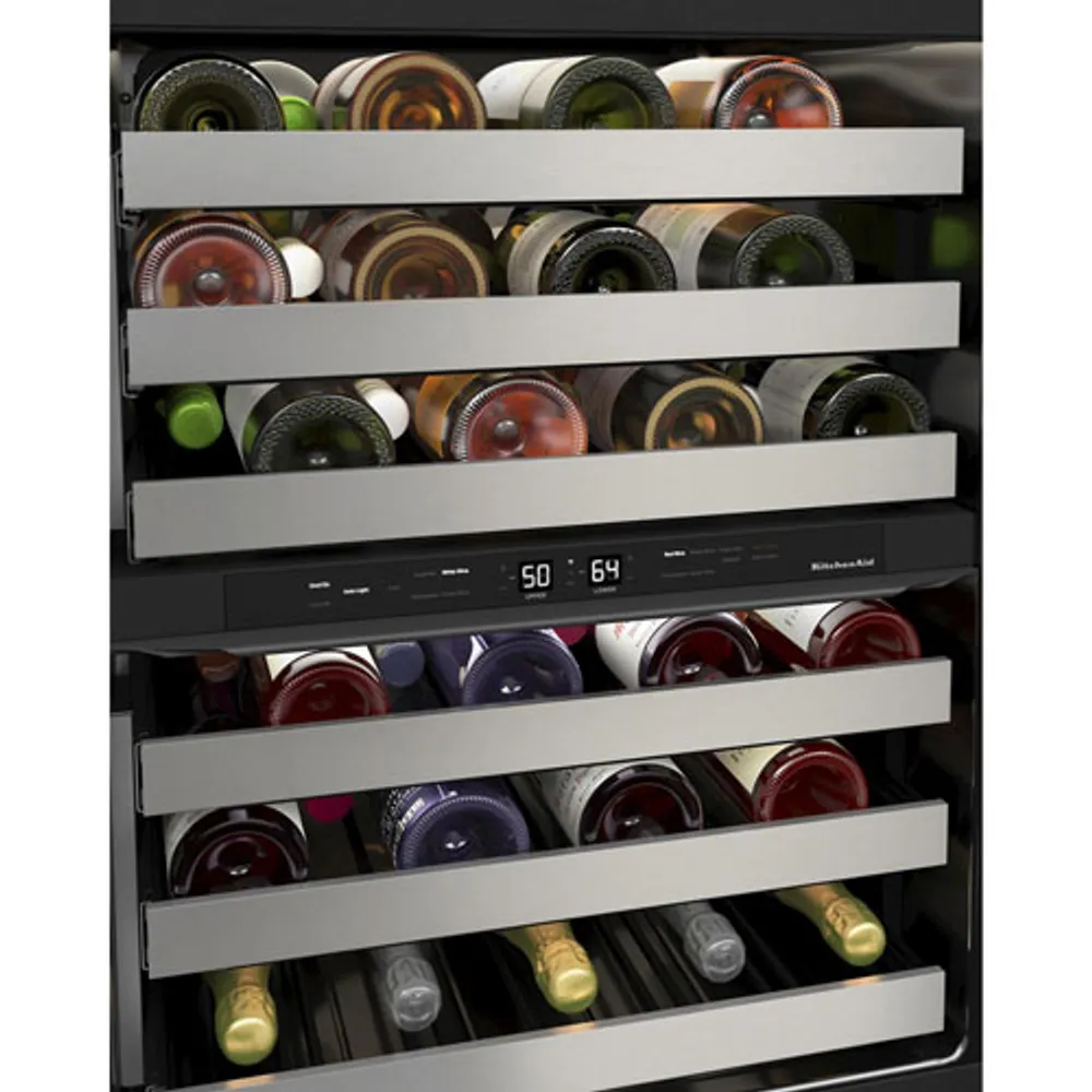 KitchenAid 46-Bottle Freestanding Dual Temperature Zone Wine Cellar (KUWR314KSS) - Stainless Steel