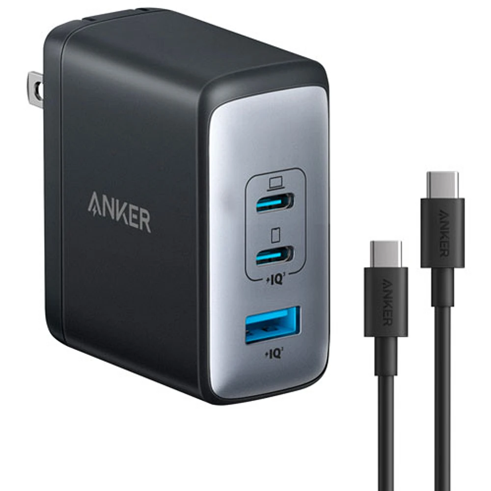 Chargeur mural à 3 ports USB-C/USB-A de 100 W 736 Nano II d'Anker avec câble USB-C/USB-C (B2145J11-5)