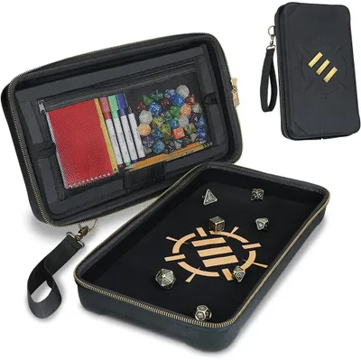 ENHANCE Tabletop Community DND Dice Case and Dice Rolling Tray - Dice Holder and Storage for up to 500 RPG Dice with Rugged Protective Design, Soft Interior, and Organizer Pockets