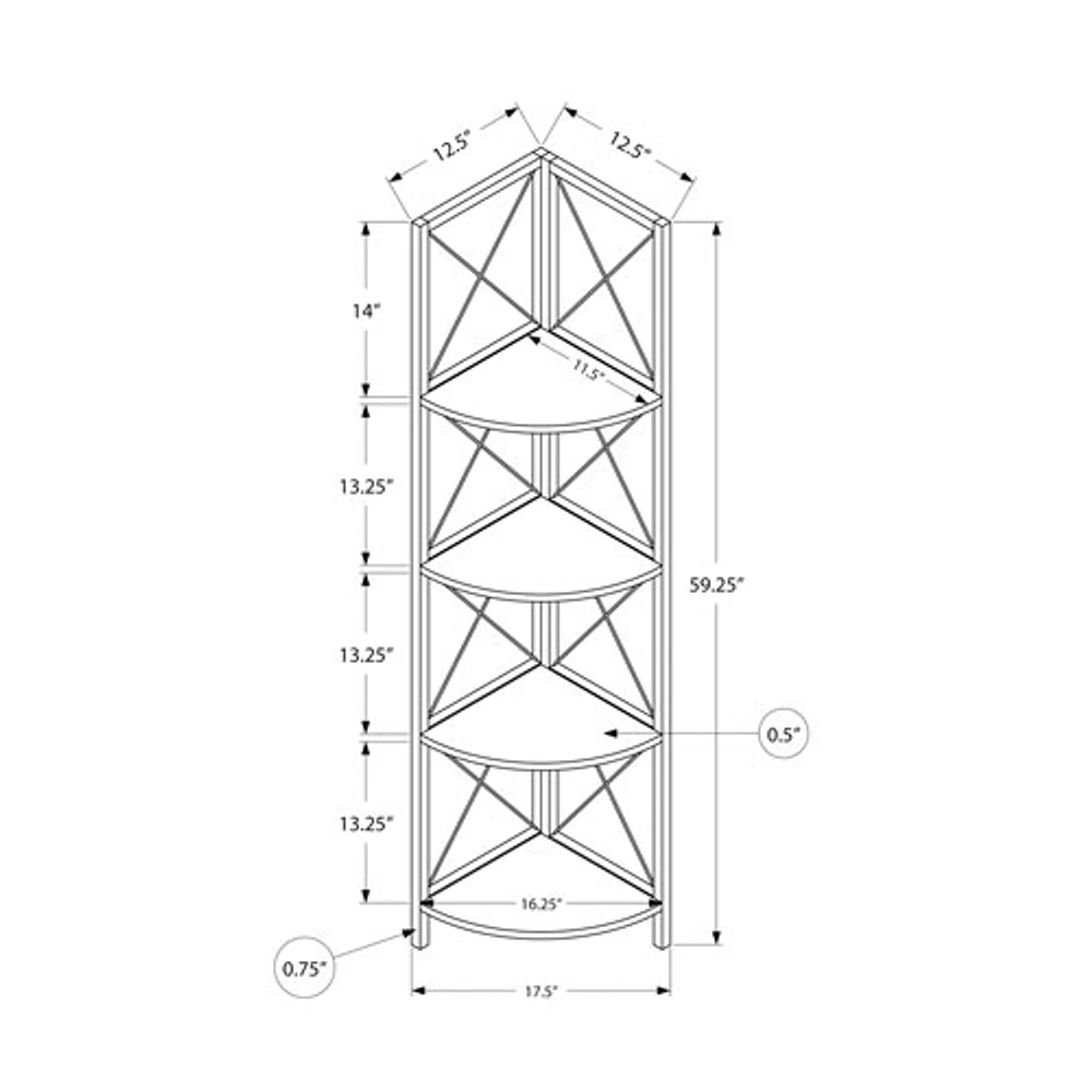 Monarch Specialties 60" 4-Shelf Metal Corner Bookcase