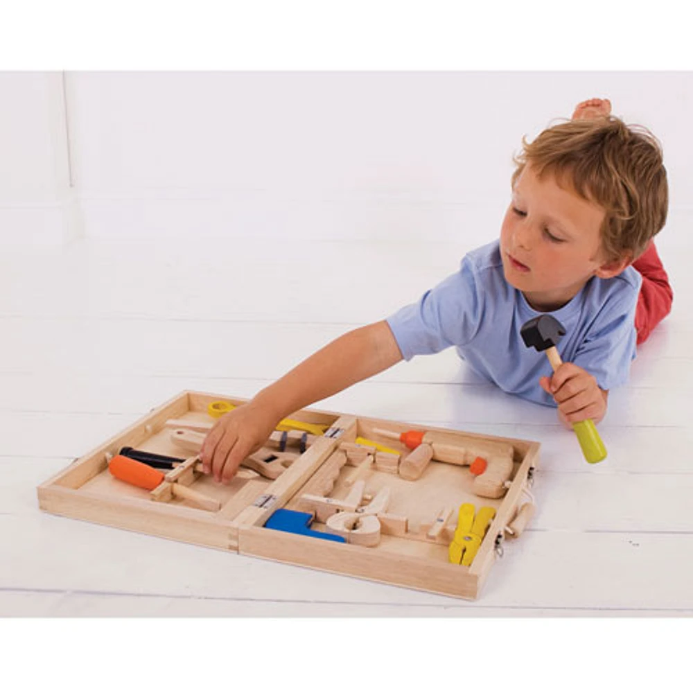 Boîte à outils de menuisier en bois de Bigjigs Toys