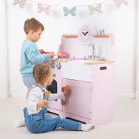 Bigjigs Toys Wooden Country Play Kitchen - Pink