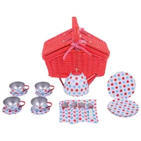 Bigjigs Toys Spotted Kids Tea Set with Wicker Basket