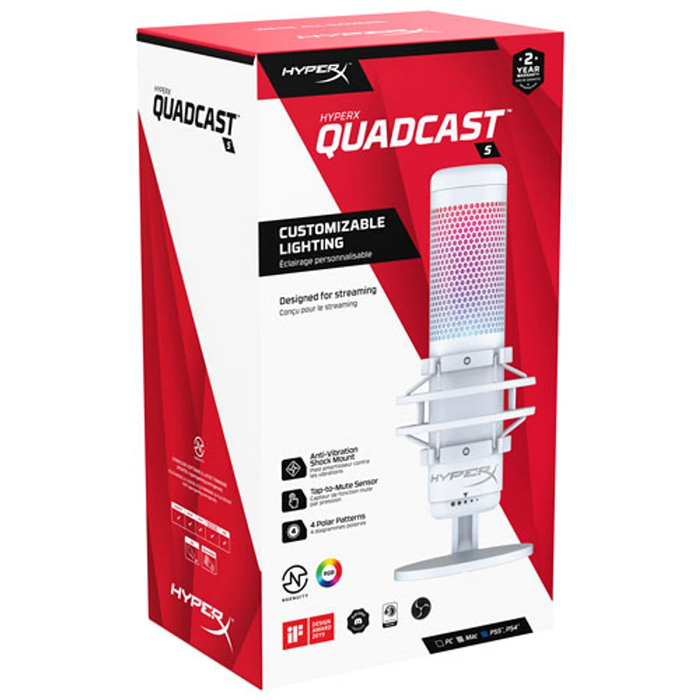 HyperX QuadCast S USB Condenser Microphone - White - Only at Best