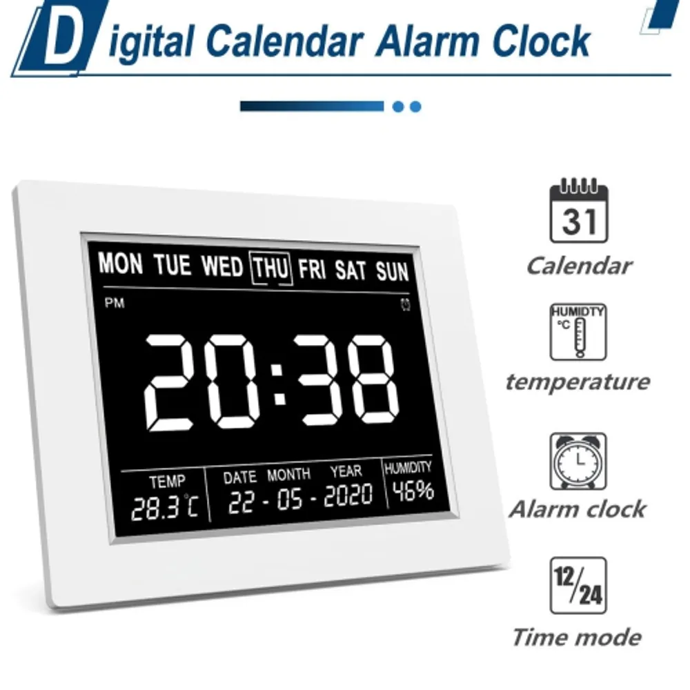 LIVINGBASICS 8 Digital Calendar Alarm Clock with Day and Date & Month  Year, Temperature for seniors, dementia, alzheimer - LIVINGbasics®