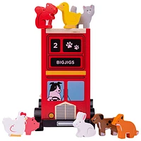 Bigjigs Toys Wooden Animal Shape Sorter Bus - Red