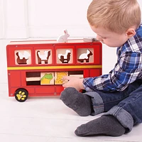 Bigjigs Toys Wooden Animal Shape Sorter Bus - Red